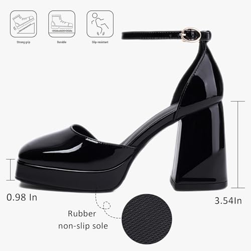 Women's Platform High Chunky Heel Closed Square Toe Pumps With Adjustable Ankle Strap Fashion Patent Leather Comfortable Non-Slip Y2K Sandals for Party Dress Wedding3
