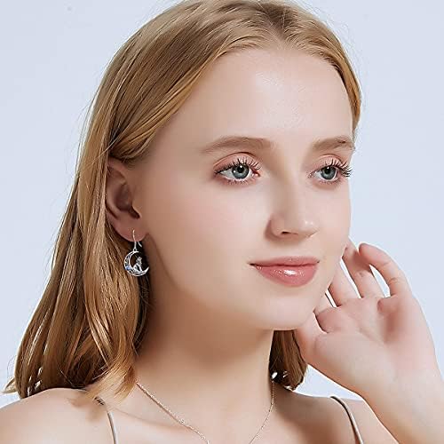 AOBOCO Sterling Silver Celtic Moon Wolf Dangle Drop Earrings, Birthday Jewellery Gifts for Women Her
