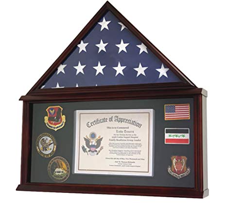 Decomil - Large Military Shadow Box Frame Memorial Burial Funeral Flag Display Case For 5' X 9.5' Flag, Solid Wood (Cherry) #TOP2