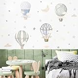 YIMEHDAN Watercolor Hot Air Balloon Wall Decals, Stars Clouds Balloon Vinyl Wall Stickers, Peel and Stick Colorful Artwork for Nursery Bedroom Toddler Room Playroom Decor