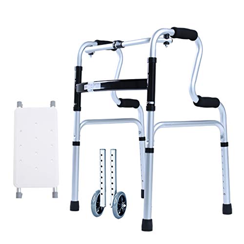MYXJX Cadre de Marche, Déambulateur Standard en Aluminium, Aide à la mobilité Pliable, déambulateur 2 en 1 avec siège et 2 Roues, Poids 150 kg/330 LB