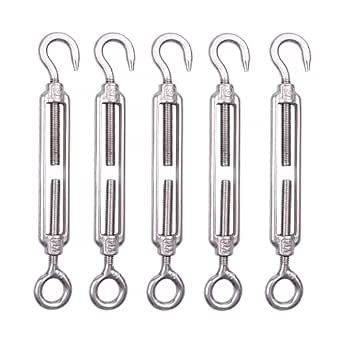 Lot De 5 Tendeurs De Câble M5 Acier Inox 304 – Crochet & Œil Réglable, Parfait Pour Corde à Linge, Auvent, Chaîne & Décoration Extérieure
