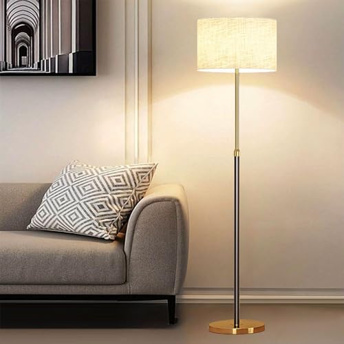 Lámpara de pie de diseño elegante con base de hierro resistente y pantalla de lino de 38cm