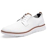 Mens Comfortable Dress Shoes, Oxford Breathable Dress Sneakers Lightweight for Men, Business Casual Shoes with Wingtip for Office Walking White