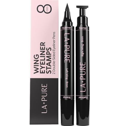 LA PURE Waterproof Liquid Eyeliner Stamp Winged Eyeliner Tool 2x Cat Eye - Winged & Fine Tipped Pen Eyeliner Stencil Smudge Proof Black Eye Liner Tiktok Trend Items Wing Stamp - Black 10mm