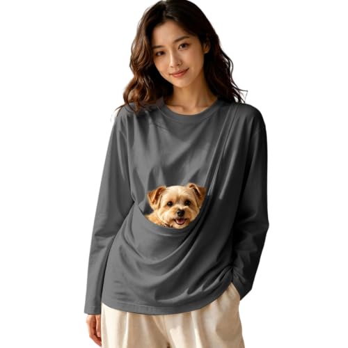 Pet Pouch Big Pocket Shirt，Oversized Shirt with Pocket Front Carry Pouch for Small and Cats,Puppy Dogs Holder (Z-Grey, M)