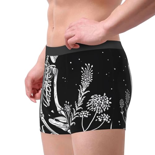Vintage Black White Plant Skull Print Boxer Briefs For Men Breathable Underwear-2