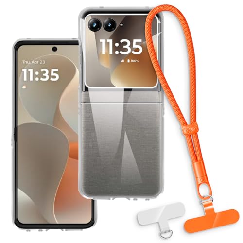 OAGELIM 2-in-1�ی�P�[�X�ƃ��X�g�X�g���b�v Motorola Razr 50S 5G 2024 �Ƃ̌݊������� ���O���\�ȃ��j���[�h�t���d�b�J�o�[�A����~�ߕ����h�~�O���b�v�n���h�� (�N���A + �I�����W)