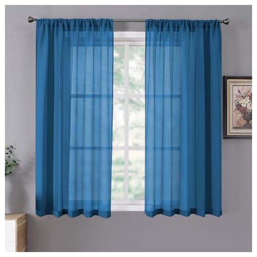 Tollpiz Short Sheer Curtains Linen Textured Living Room Curtain Sheers Light Filtering Rod Pocket Voile Curtains for Bedroom, 42 x 45 inches Long, Classic Blue, Set of 2 Panels