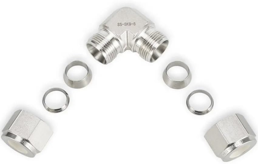 90 Degree Elbow Connector,ELBOW UNION Double Ferrule Compression Tube Fitting Stainless Steel 316 30MPa 1/8" 1/4" 3/8" 1/2" 6 8 10 12mm 1PC(1 in x 1 in)
