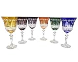 Baccarat Kristall 6 Rotwein und Wasser Kristallgläser - 6 Verschiedene Farben - Service Roemer Diamant (22cl) - Firma : Artisan du Cristal - Geschenkbox - Stempel : Klein 54120 Baccarat France