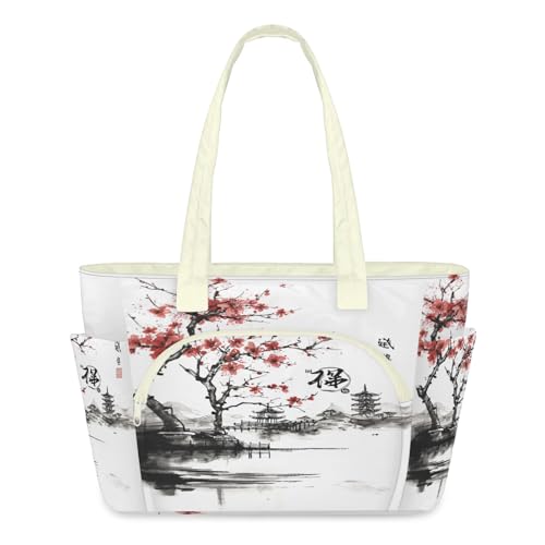 Sac fourre-tout matelassé pour femme grand cabas de voyage imperméable imprimé japonais art