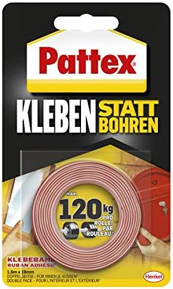 Pattex taśma samoprzylepna, bardzo mocna dwustronna taśma samoprzylepna, do montażu wewnątrz i na zewnątrz, montaż na ścianie bez wiercenia, 19 mm x 1,5 m, 9H PXMT2