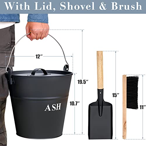 Ash Bucket with Lid, Shovel, and Broom - 3.5-Gallon Metal Ash Can for Fireplaces, Wood Stoves, and Fire Pits by INNO STAGE - Image 4