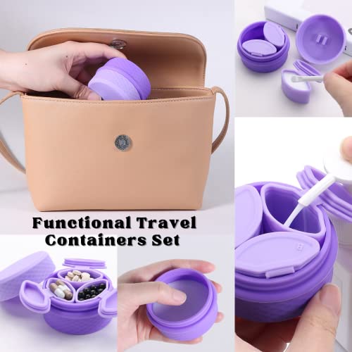 Travel Silicone Makeup Containers Set, Refillable Empty Silicone Cream Jars With Sealed Lids & Spoon Travel Size Leakproof Containers For Toiletries Trinkets Hair Clips Pills, Including A B C 3Pcs Dispensers(Purple) #TOP1