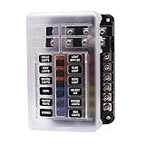 Etrogo 12 Way Fuse Box Waterproof 12volt Fuse Holder 30A 9-32V with LED Indicator + Damp-Proof Cover +24 Pieces Fuse Blades for Car Auto Marine Boat