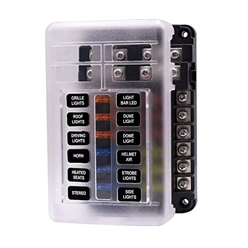 Etrogo 12 Way Fuse Box Waterproof 12volt Fuse Holder 30A 9-32V with LED Indicator + Damp-Proof Cover +24 Pieces Fuse Blades for Car Auto Marine Boat