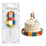 Bougie Anniversaire 8 Ans, Bougies d'anniversaire de Blocs de Bâtiment, Numéro 8 Bougie po...