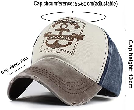 YULOONG Vintage Baseball Cap Washed Denim Fashion Anchor Pattern Outdoor Sun Hat for Men Women 100% Cotton