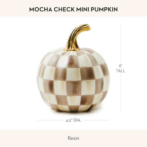 Image of MACKENZIE-CHILDS Resin Pumpkin, Mini, Brown-and-White Mocha Check