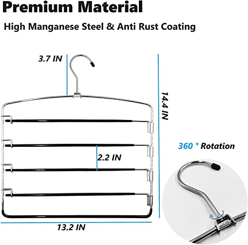 Kleverise Pants Hangers Space Saving, 5 Layer Tiered Non-Slip Stainless Steel Pants Hangers, Multi-Tier Pants Organizer Hangers, Swing Arm Space Saver Pants Hangers For Jeans Trousers #TOP2