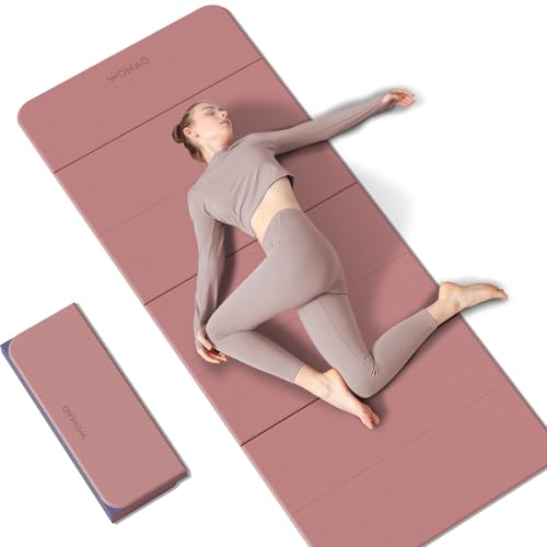 Alfombrilla de yoga plegable antideslizante gruesa compuesta de dos colores (rosa + azul marino)