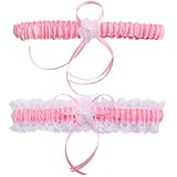 Lace Wedding Garters for Bride Pearl Stretch Prom Garter, Women Wedding Bridal Legs Garter Set (Pink