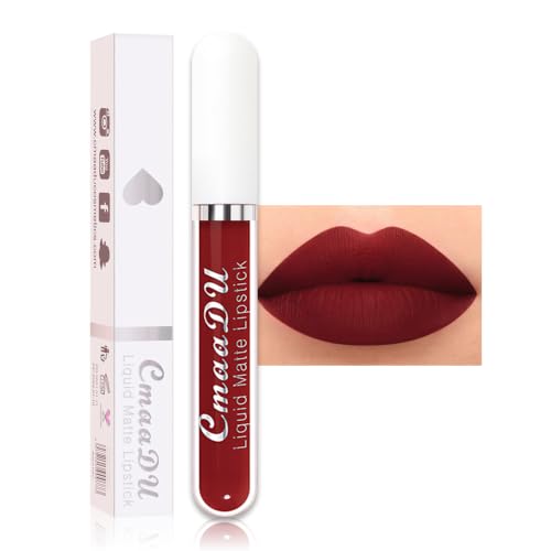 Image of evpct 1Pcs Dark Red Liquid Matte Lipstick Lipgloss Set for Women, labiales mate 24 horas originales matte larga duracion 24 Hour Lipstick Lip Stains Long Lasting Waterproof 24, 16#
