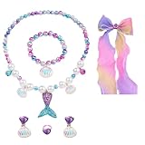 Mermaid Necklace Bracelet Set, Jewelry Set – Adjustable Necklace & Bracelet with Mermaid Tail Charms – Vibrant Beaded Design for Dress-Up, Parties, and Gifts – Ideal for Girls