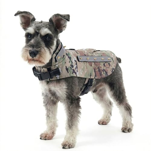 Hoovia Protective Spiked Harness for Small Dogs, Removable 2-Row & 4-Row Spikes, Lightweight & Puncture-Resistant Design for Safety, Camouflage Small Size