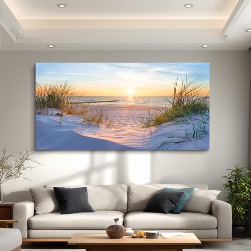 Canvas Wall Art For Living Room Super Large Size Wall Decor For Office Canvas Art Framed Pictures Artwork Blue Sun Beach Grass Ocean Landscape Paintings Bedroom Decor Seascape Draw Home Decorations