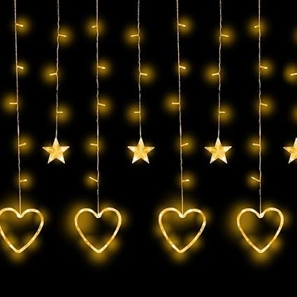 Image of V.E.S.P.A Christmas Lights - Featuring 6 Star and 6 Heart-Shaped Lights with Santa Claus Accents, Perfect for Diwali and Indoor Decor (Multi Color)