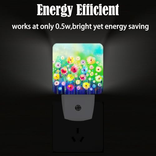 Image of Colorful Countryside Wildflowers Night Light,Plug Into Wall Decor for Stairway,Hallway,Kitchen,Dusk to Dawn Sensor Nightlights for Boys /Girls /Women /Men Room Gifts