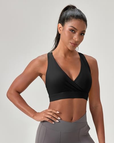 Women's Sports Bra, Medium Impact Racerback Workout Top, Nylon Spandex Blend Scoop or V Neck Tank Top4