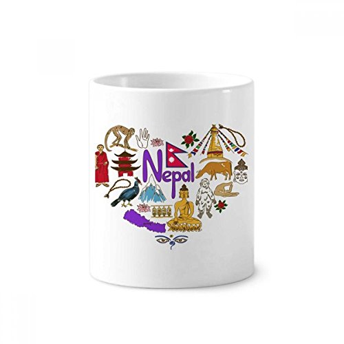 Tasse Népal Love Heart en céramique blanche de 350ml pour brosse à dents et stylos