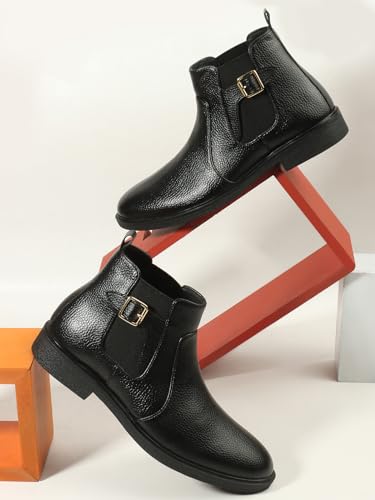 Image of Carlton London Men's Chelsea Comfortable Round Toe Boot with Buckle