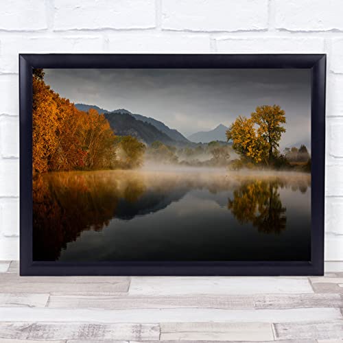 Image of Parcoaddanord Brivio Reflection Italia Fog Fiume Autumn On The River Print