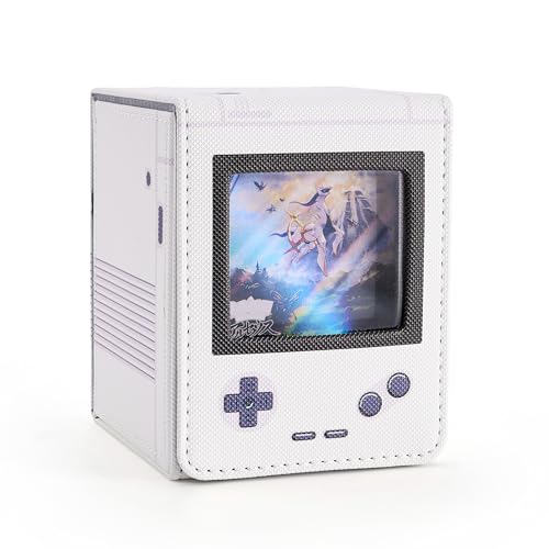 デッキケース トレカケース 推し窓 100枚収納 ゲーム機型 二重 三重スリーブ対応 縦入れ 仕切り2つ付き 革 可愛い (白)