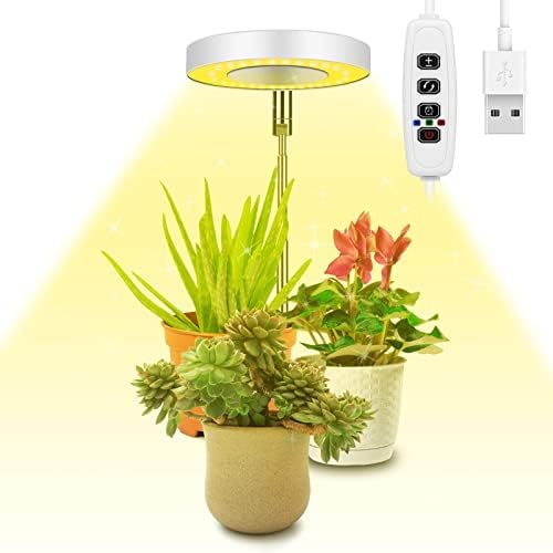 Ainiv Grow Light, LED Full Spectrum Growing Lamp for Indoor Plants, 9 Adjustable Brightness 180° rotatable Light Panel, Height Adjustable with Auto On/Off Timer 3/9/12H, for Small Plants (Warm White)
