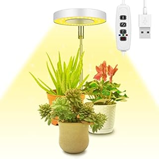 Ainiv Grow Light, LED Full Spectrum Growing Lamp for Indoor Plants, 9 Adjustable Brightness 180° rotatable Light Panel, Height Adjustable with Auto On/Off Timer 3/9/12H, for Small Plants (Warm White)