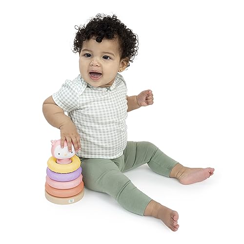 Image of Ingenuity ity Cutie Stacks, 4 BPA-Free Rings, Faux Wood Stand, Owl Topper, Unisex, for Ages 6 Months and Up - Nally (Pack of 2)