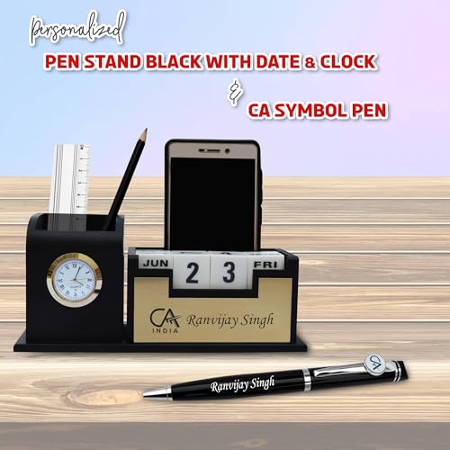 Image of SAVRI Personalized CA Gift Set - Engraved CA Logo Pen & Name /Designation Pen Stand | Professional Gift for Chartered Accountants - Ideal for CA Day, Graduation, Seminars, Corporate Gifting