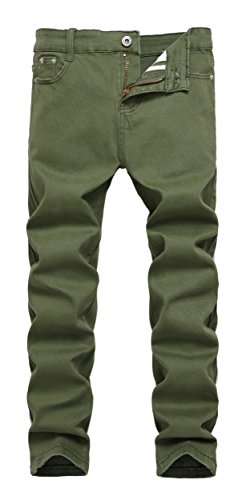 Boy's Army Green Skinny Fit Stretch Slim Straight Fashion Jeans Pants,Army Green,8 Slim