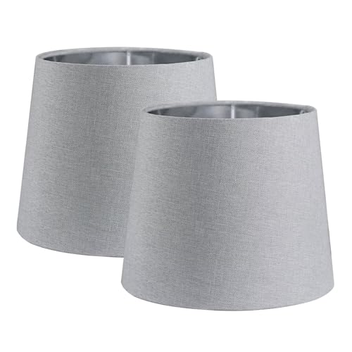 Sinta 2 Pcs 7" Lamp Shade Modern Tapered Replacement Grey Fabric Simple Style Light Shade with Silver Lining for E27/E14 Table Lamp/Wall Lamp