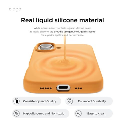 Image of elago Compatible with iPhone 16 Case, Premium Liquid Silicone Case, Full Body Protective Cover, Shockproof, Slim Phone Case, Anti-Scratch Soft Microfiber Lining, 6.1 inch (Orange)