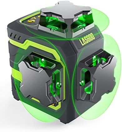 LasGoo LG-3D Laser Level Self Leveling 3x360°, 3D Green Beam Cross Line Laser for Construction and Picture Hanging, 2 Rechargeable Batteries (20 Hrs), Magnetic Liftable Stand Included, Green
