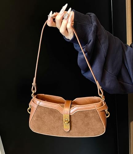Trendy Suede Shoulder Bag for Women Vintage Handbag Leather Crossbody Satchel Purse Crescent Bag Underarm Bag Fall3