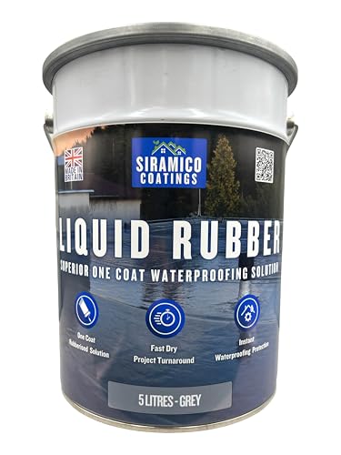 Siramico Coatings Liquid Rubber Roof Coating | 5 Litres | Instant Leak Seal Technology I Quick Drying, One Coat Waterproofing Sealant | Black, Grey & Clear (Grey, 5 Liters)