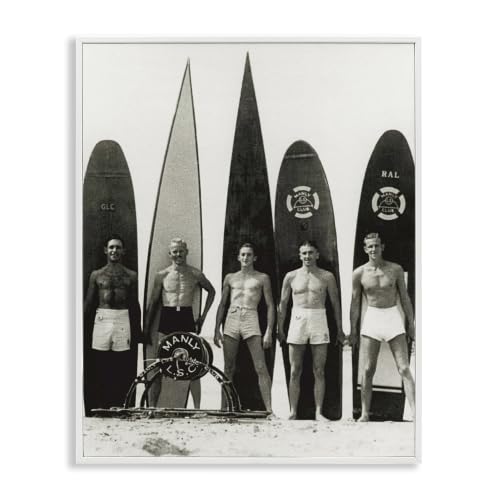 Vintage Surfer Surfboards Beach, 11 x 14 Inch Framed Giclée Print