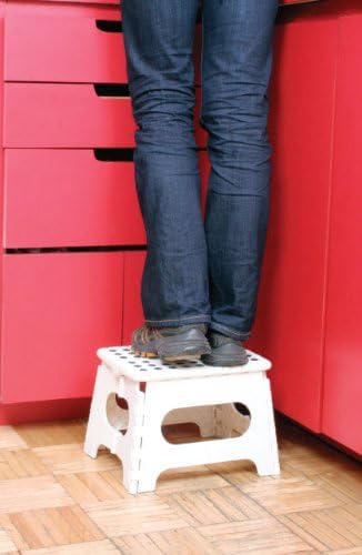 Kikkerland Rhino Easy Fold Step Stool, Short, White
